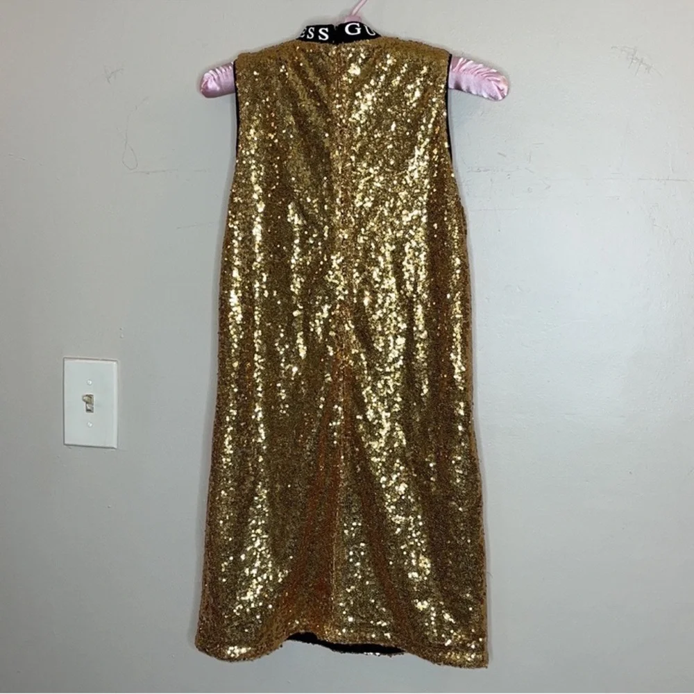 Guess Kids Gold Sequin Sleeveless Formal Shift Dress Size 12 Girls